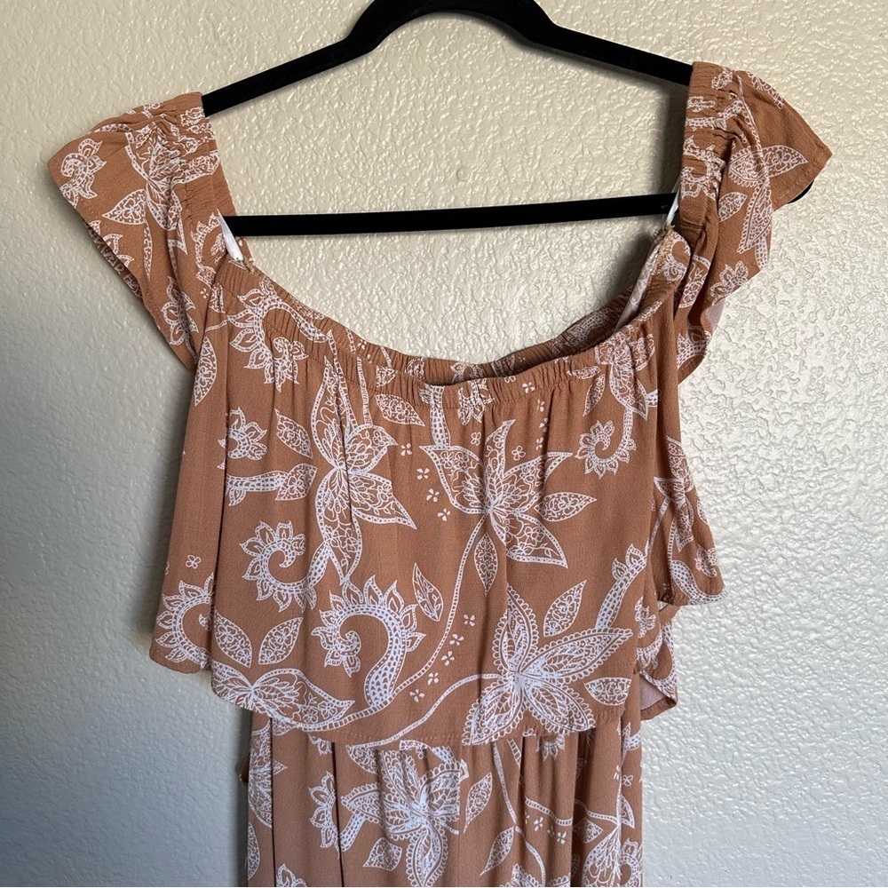 MINKPINK Off Shoulder Floral Peach Jumpsuit Size S - Picture 10 of 16
